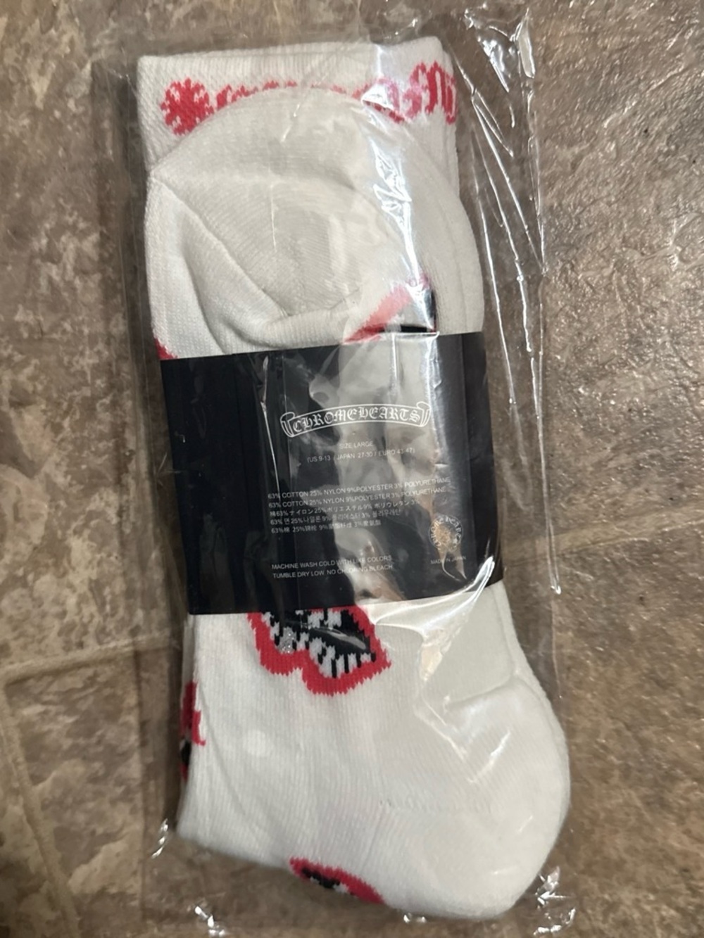 Chrome Hearts White Socks with Red Graphic Hearts